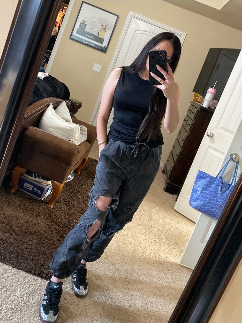 Free people black wash distressed cargo pants XS